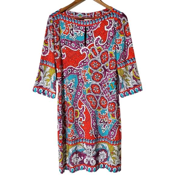 Donna Morgan A-Line Dress Size 10 Boat Neck 3/4 Sleeve Floral Bohemian Women - Picture 1 of 9